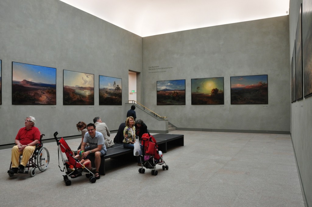 Lots of seating at the Neue Pinakothek, very stroller friendly.  This is the Carl Rottmann room